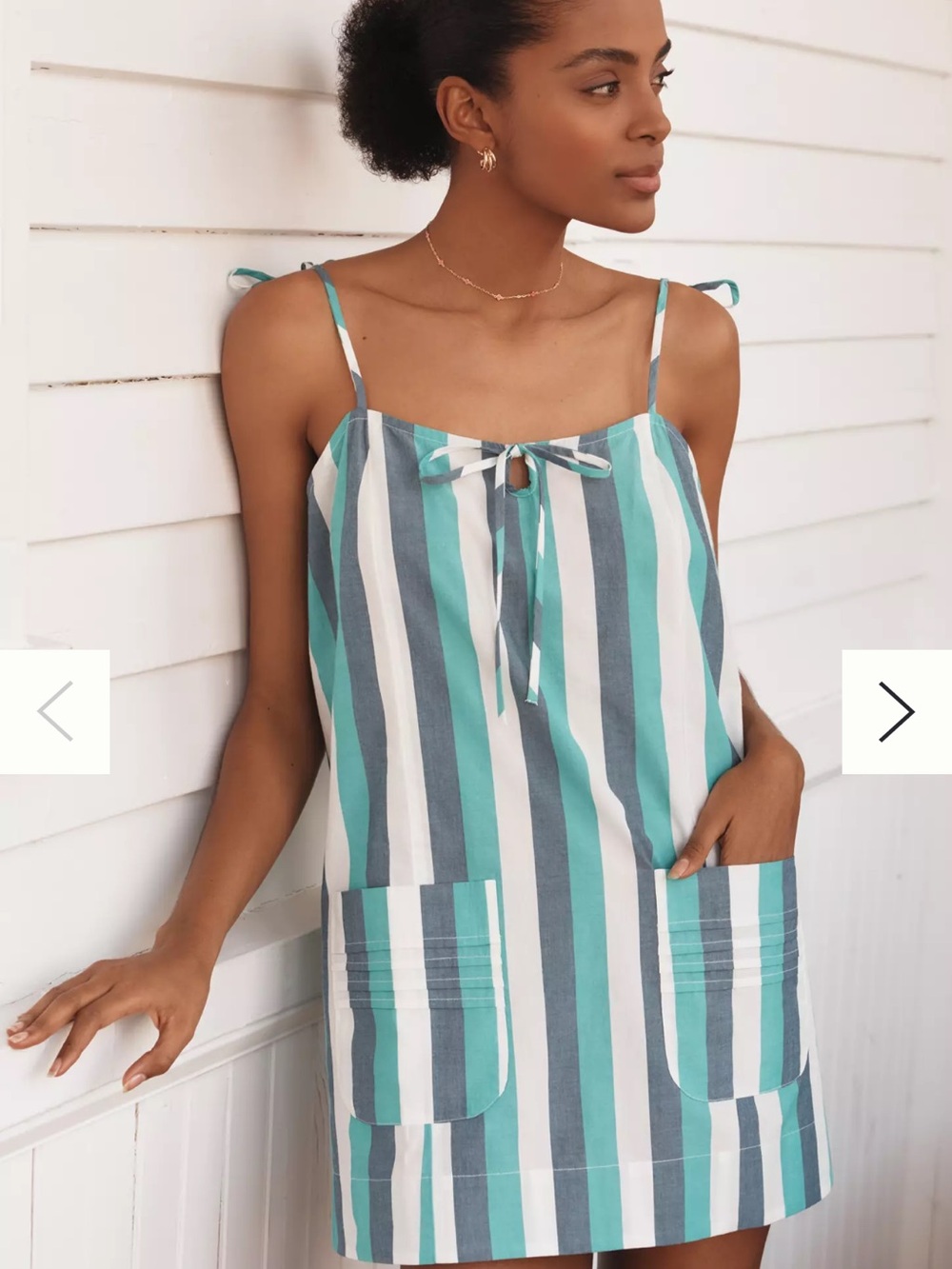 Anthropologie Teal, Gray & White Striped Tie-Shoulder Mini Dress